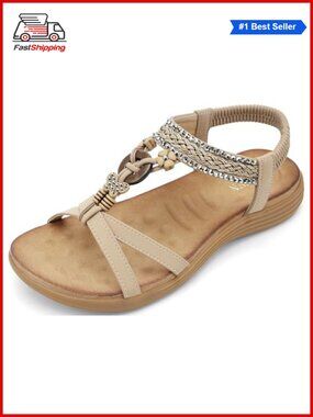 Orthopedic Bohemian Flat Sandals Rhinestone Gladiator Ankle Strap